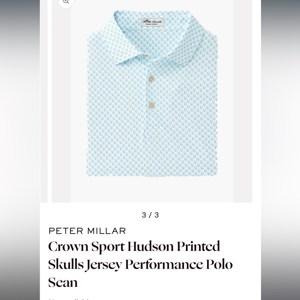 PETER MILLAR Crown Sport Hudson Printed Skulls Jersey Performance Polo Sean, XL